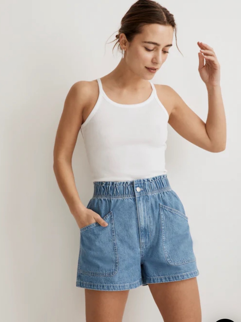 Madewell Denim Pull-On Paperbag Utility Shorts in Arcwood Wash